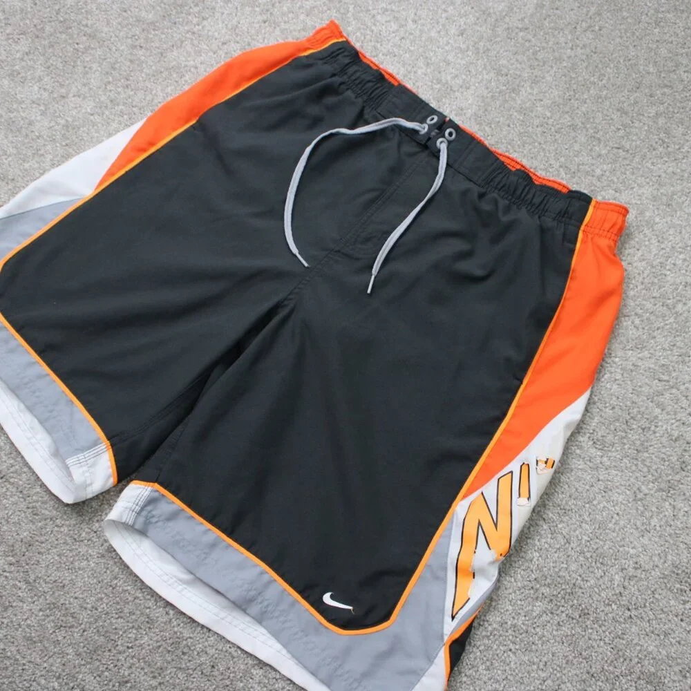 Nike Swim Trunks Men 2XL XXL Gray/Orange Lined Polyester Drawstring w/10